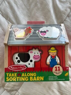 Melissa & Doug Red Take-Along Sorting Barn with Multicolor Farm Pieces